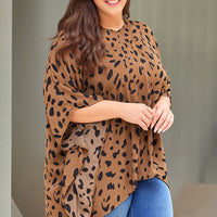 Plus Size Animal Print Handkerchief Hem Blouse