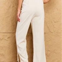 HYFVE Pretty Pleased High Waist Pintuck Straight Leg Pants in Ivory