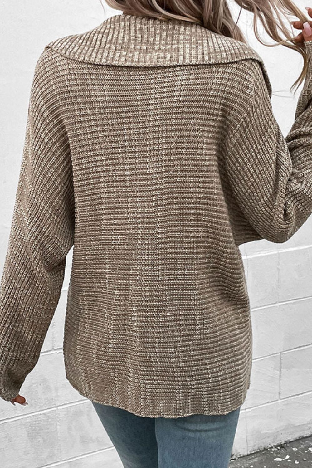 Heathered Horizontal-Ribbing Pullover Sweater