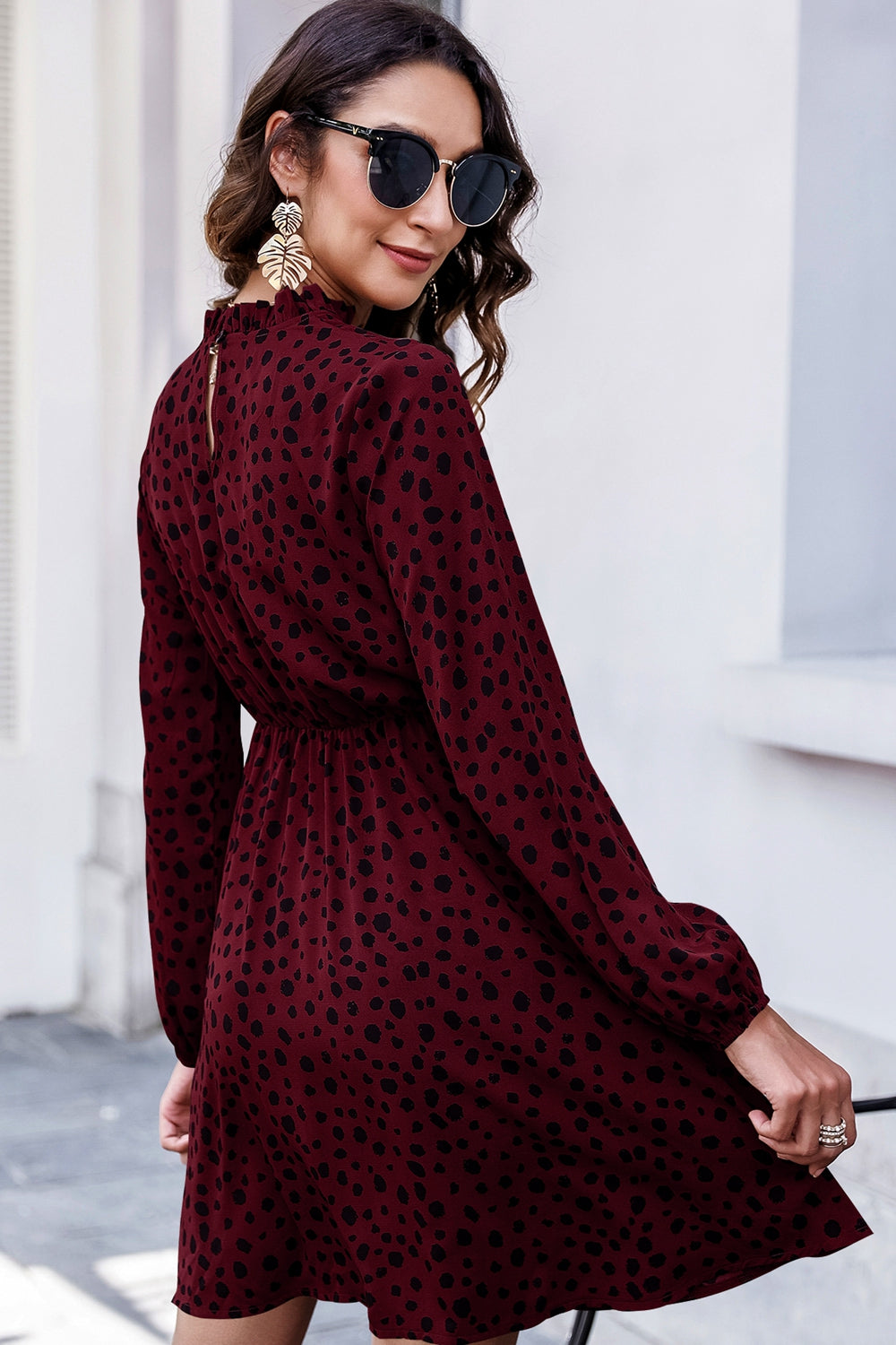 Printed Mock Neck Long Sleeve Midi Dress