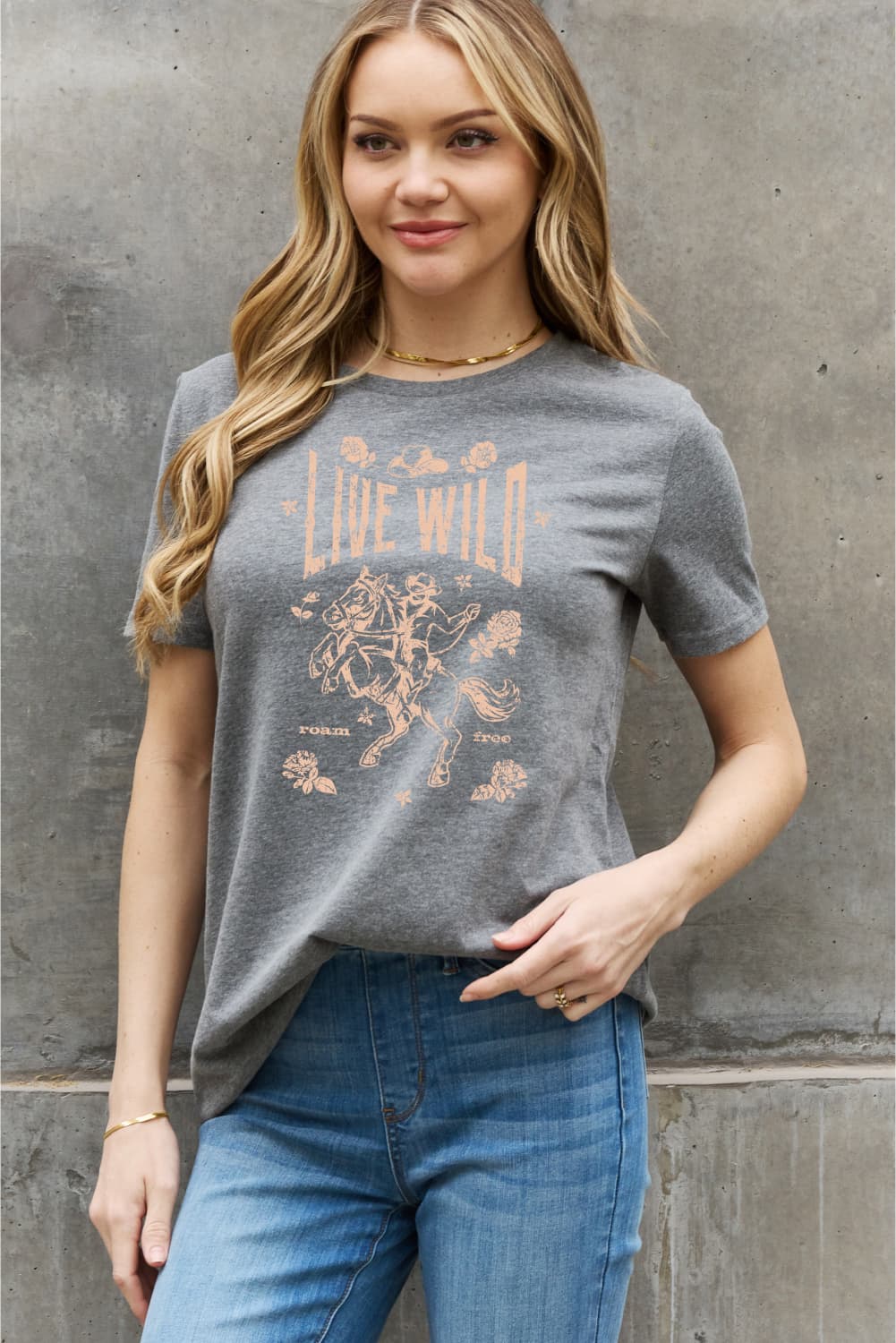 Simply Love Full Size LIVE WILD ROAM FREE Graphic Cotton Tee