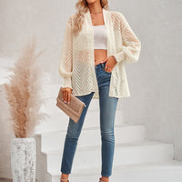 Lantern Sleeve Open Front Sheer Cardigan