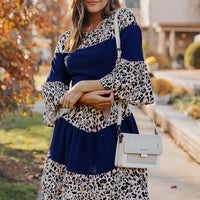 Animal Print Color Block Flare Sleeve Dress