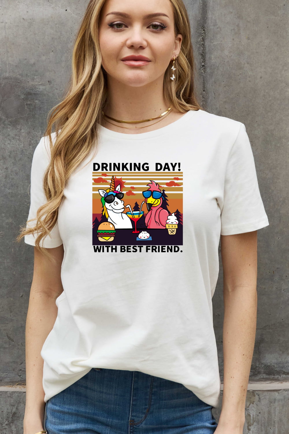 Simply Love Full Size DRINKING DAY! WITH BEST FRIEND Graphic Cotton Tee