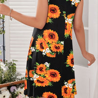 Printed Round Neck Sleeveless Dress