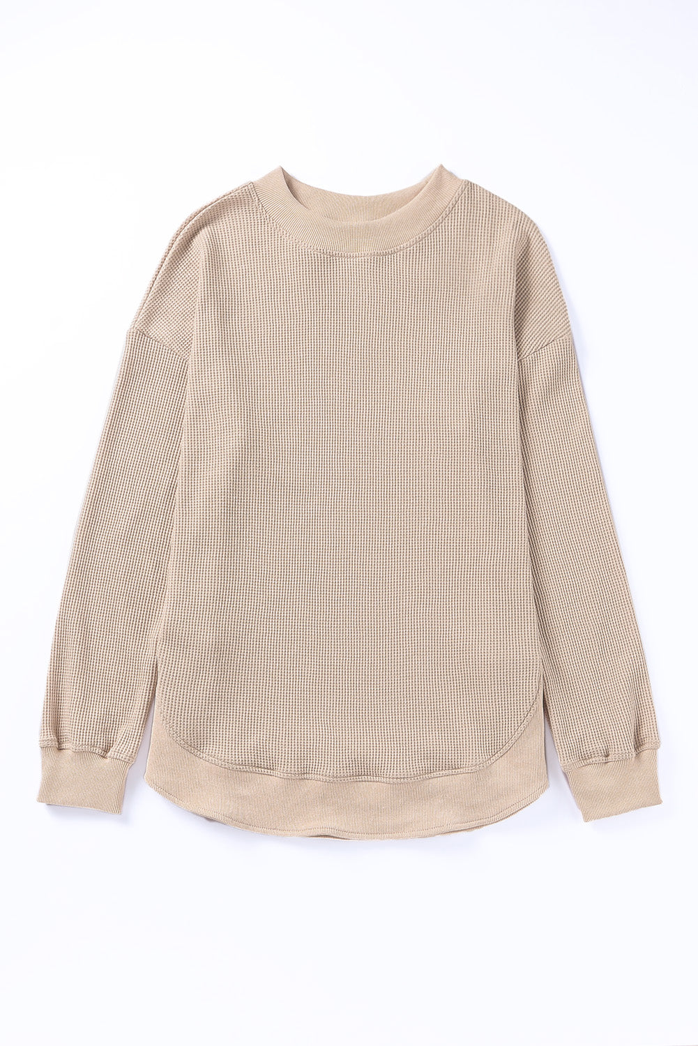 Waffle-Knit Crewneck Drop Shoulder Top