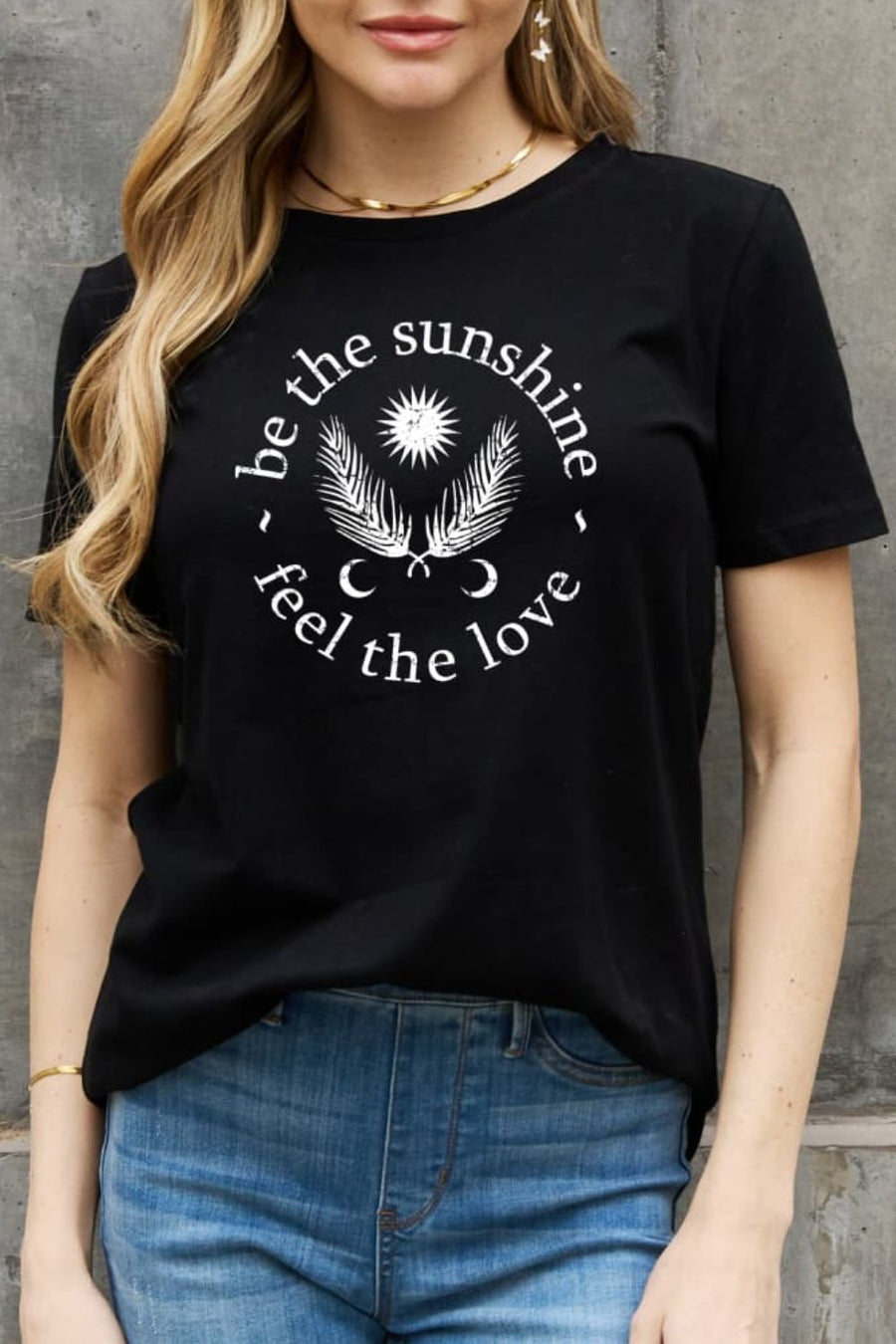 Simply Love Full Size BE THE SUNSHINE FEEL THE LOVE Graphic Cotton Tee