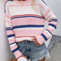 Striped Drop Shoulder Round Neck Pullover Sweater