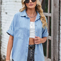 Collared Neck Denim Jacket with Pockets