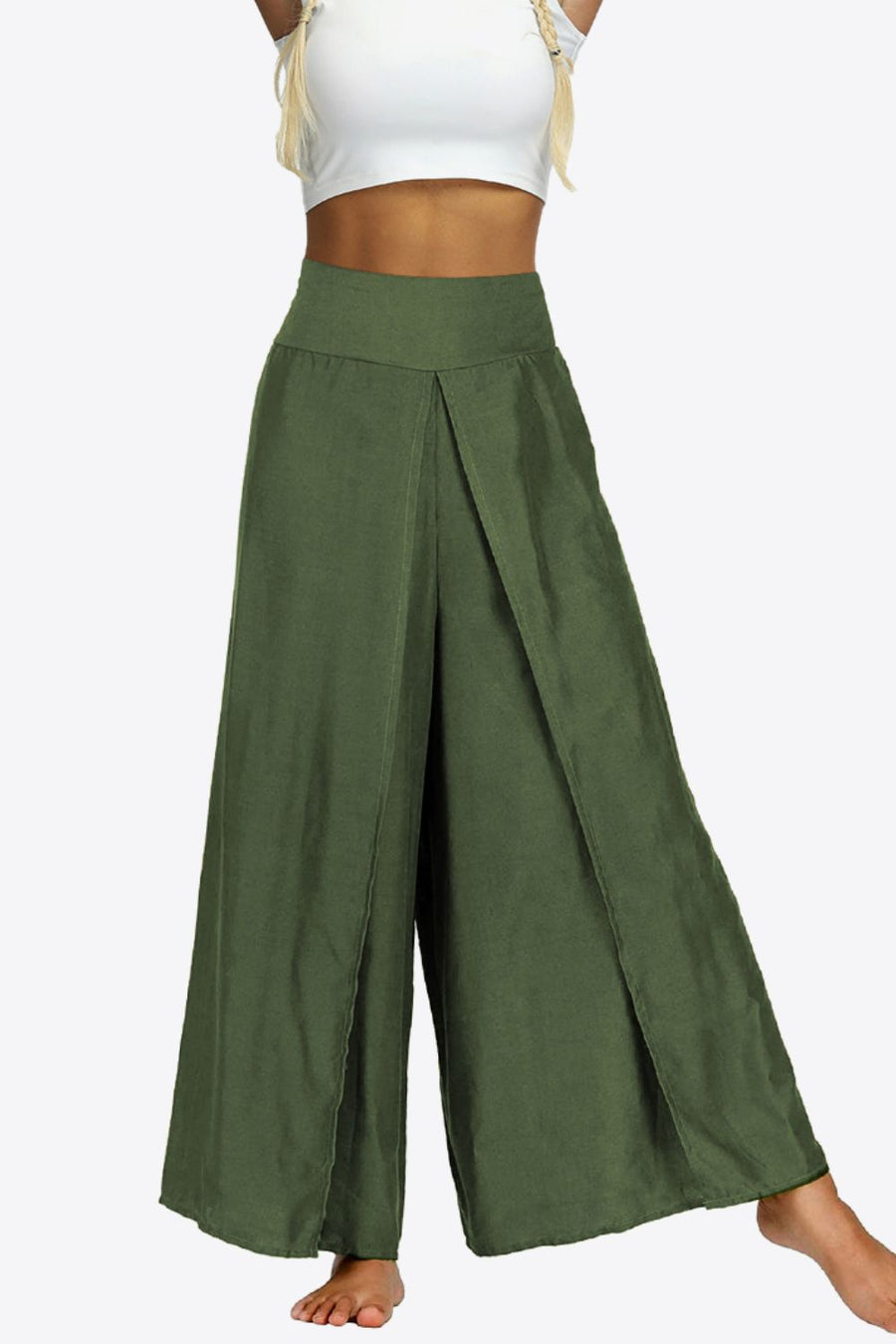 Smocked Split Wide Leg Long Pants