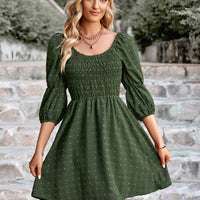 Swiss Dot Smocked Scoop Neck Dress