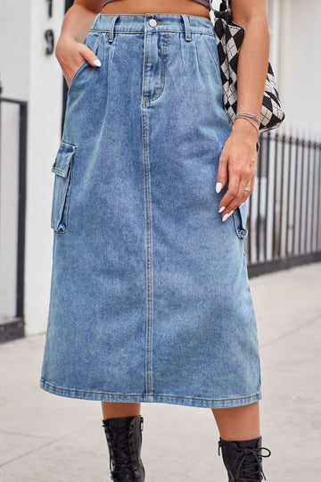 Buttoned A-line Denim Skirts