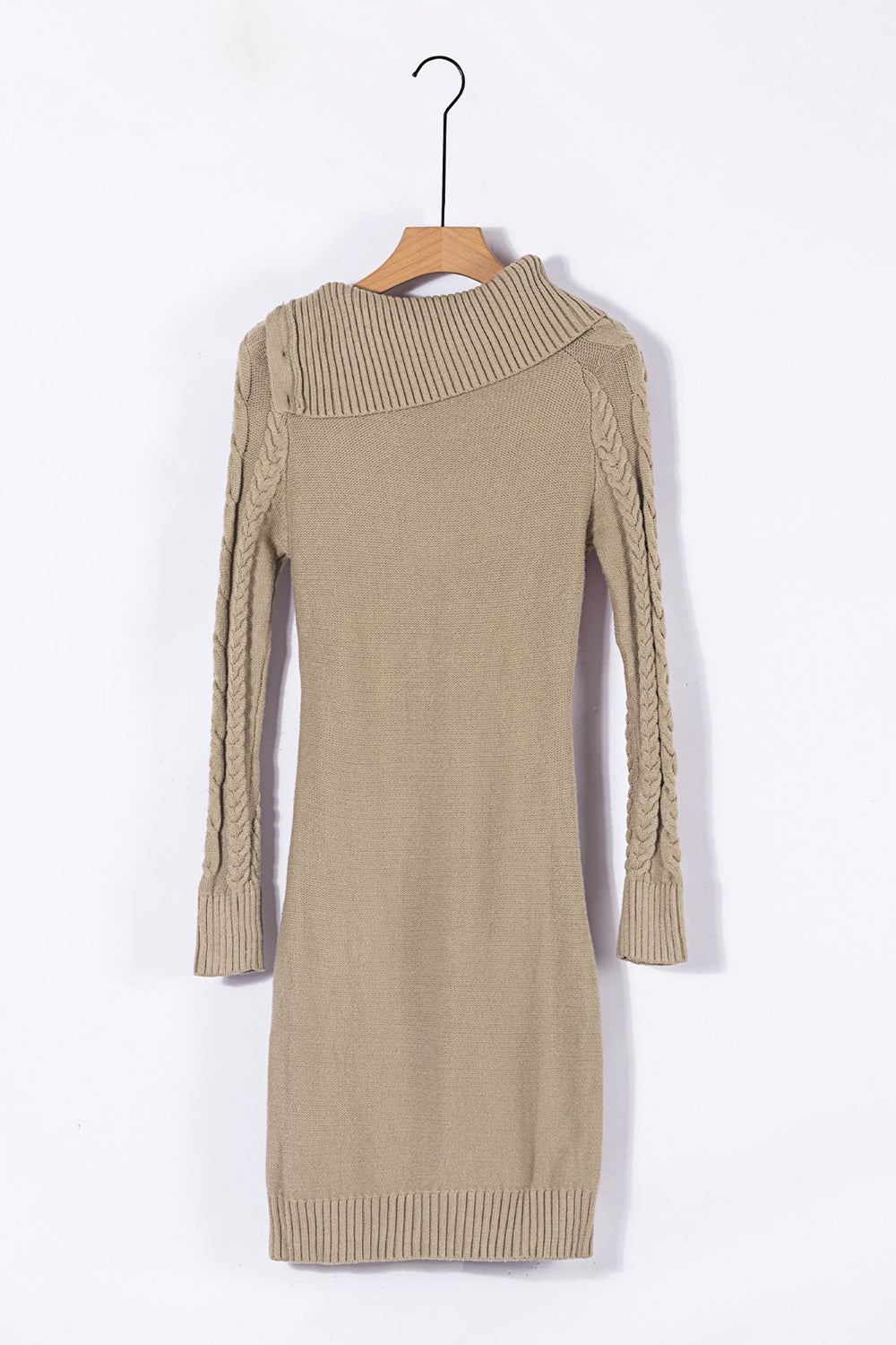 Cable-Knit Turtleneck Buttoned Sweater Dress