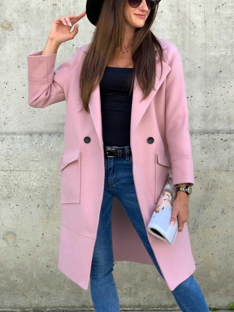 Outerwear-Solid Color Long Sleeve Blazer Trench