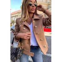 Slim Long Sleeve Double Breasted Woolen Jacket