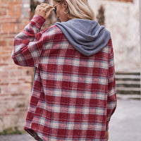 Plaid Dropped Shoulder Hooded Longline Shacket