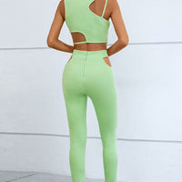 Asymmetrical Ribbed Cutout Tank and Pants Set