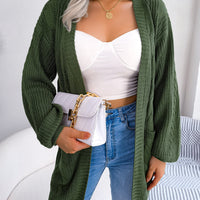 Cable-Knit Open Front Pocketed Cardigan