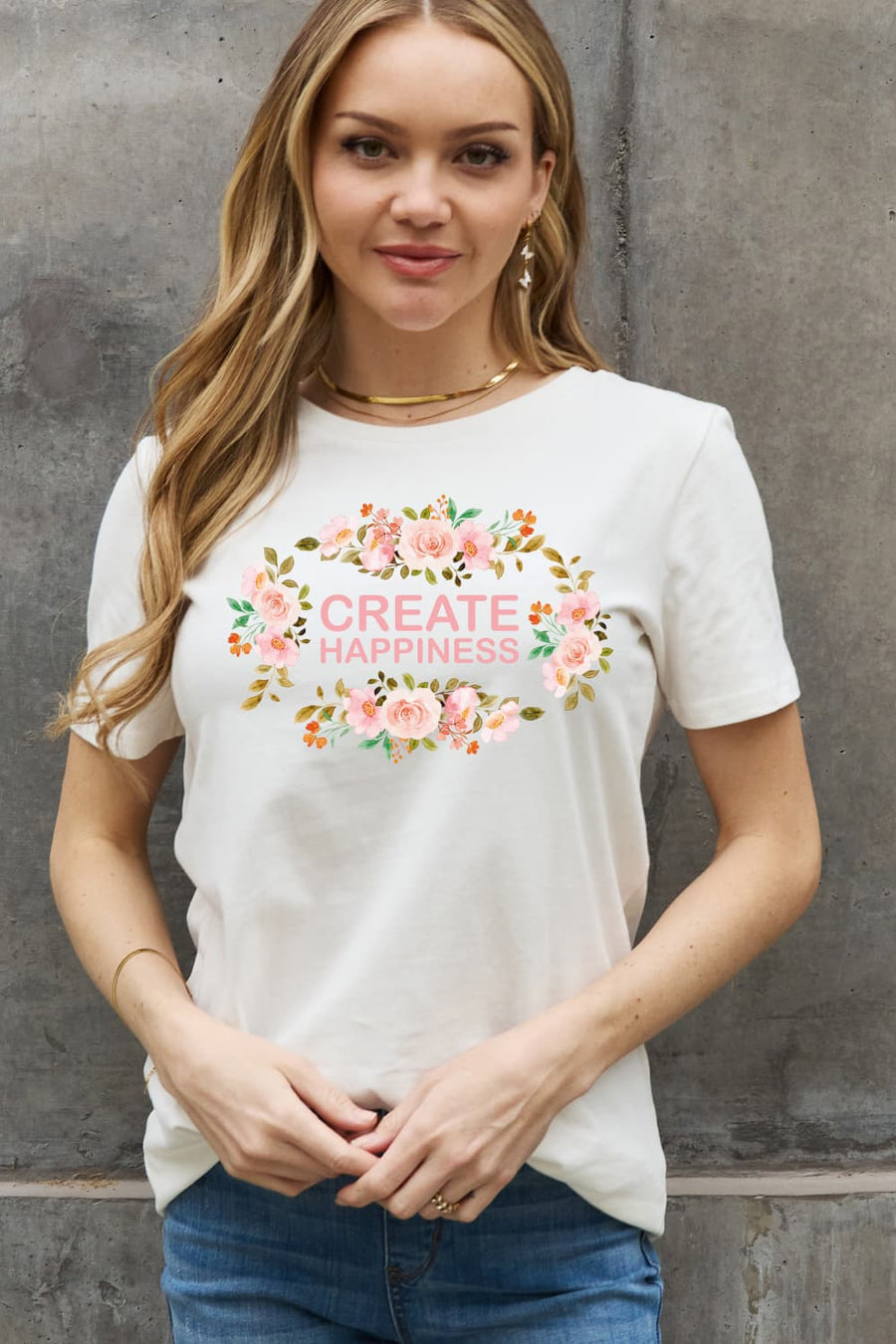 Simply Love Full Size CREATE HAPPINESS Graphic Cotton Tee Algernon