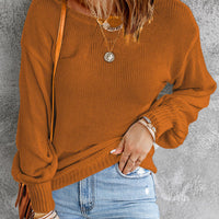 Tied Balloon Sleeve Round Neck Sweater