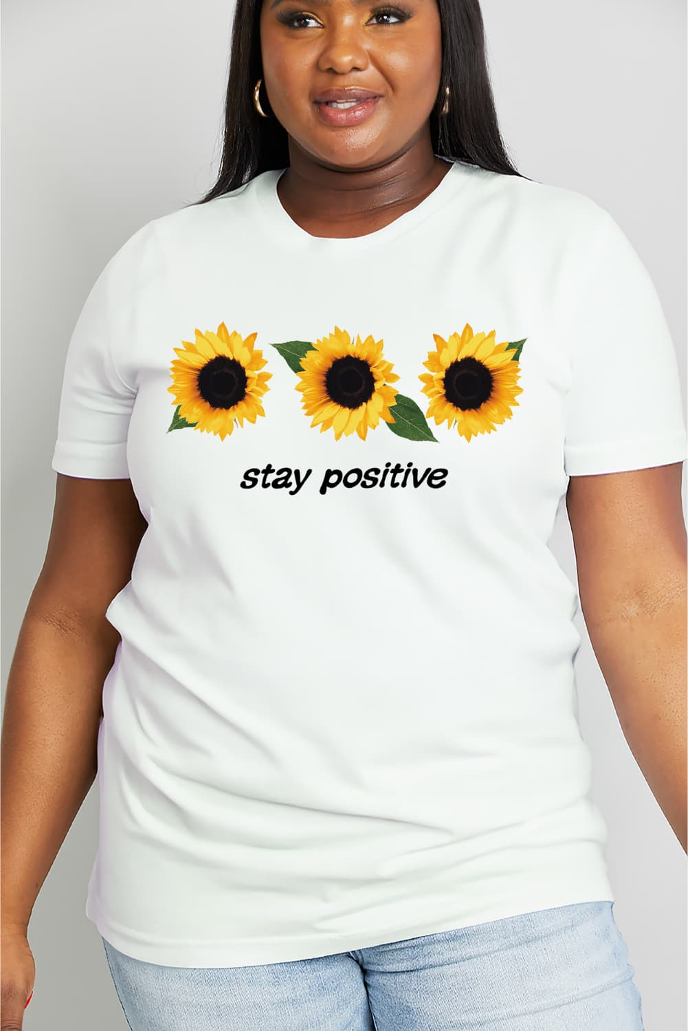 Simply Love Full Size STAY POSITIVE Sunflower Graphic Cotton Tee