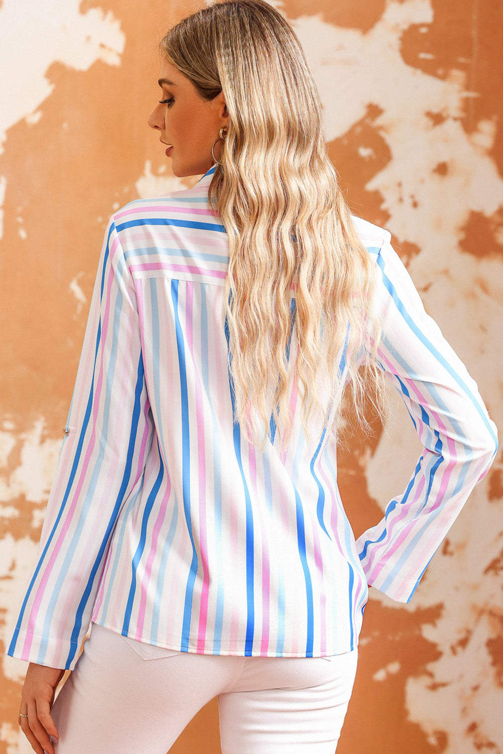 Striped Long Sleeve Collared Shirt