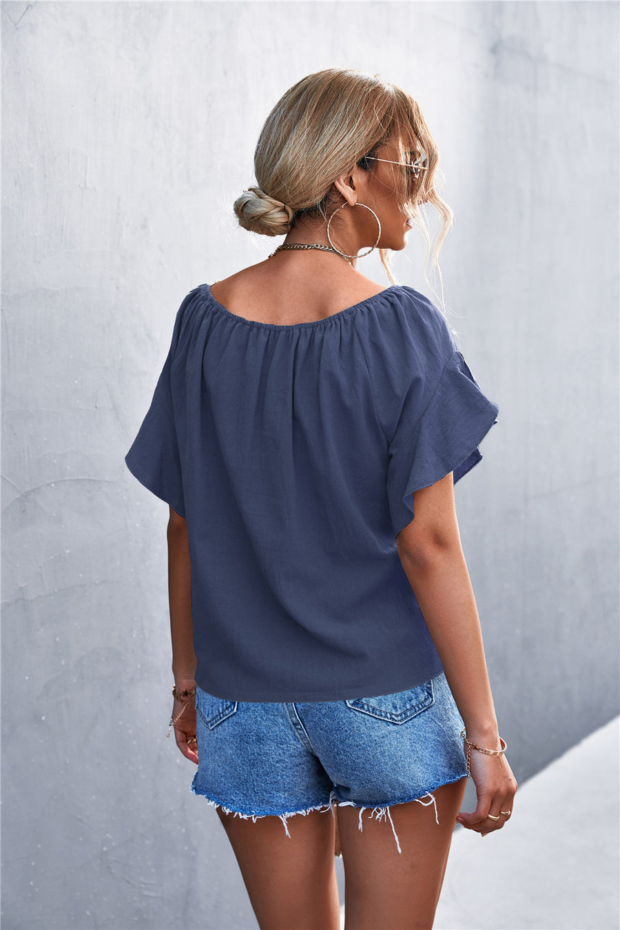 Flutter Sleeve Tie-Front Blouse