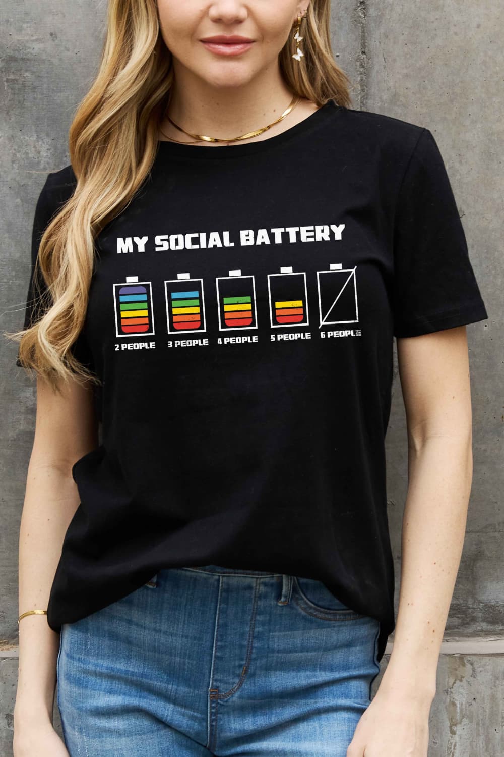 Simply Love Full Size MY SOCIAL BATTERY Graphic Cotton Tee