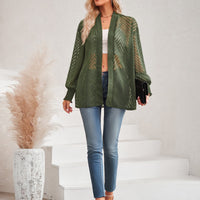 Lantern Sleeve Open Front Sheer Cardigan