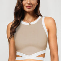 Contrast Tie Back Round Neck Tank