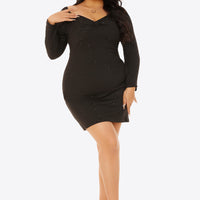 Plus Size Glitter Sweetheart Neck Long Sleeve Dress