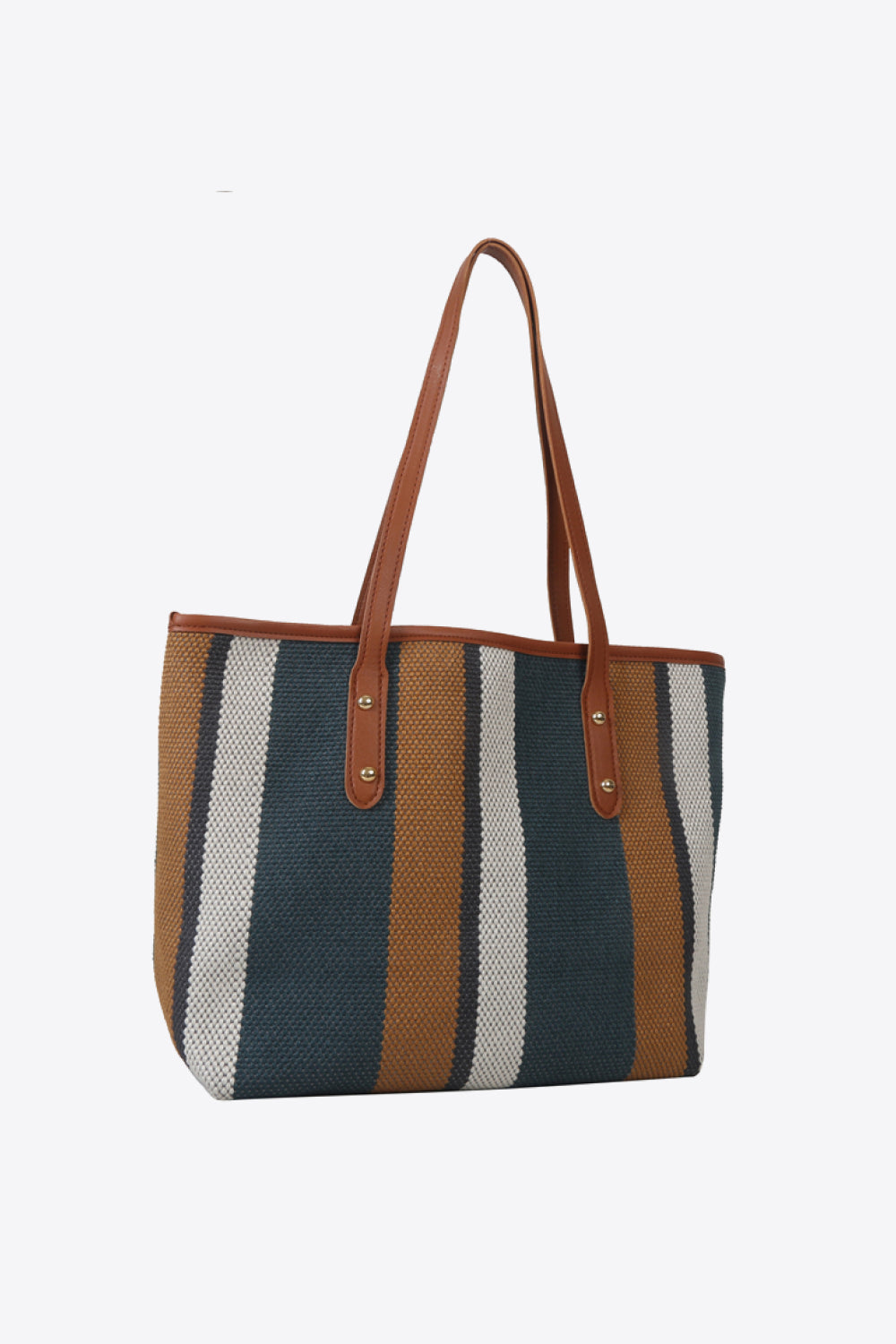 Taupe and turquoise stripe bag