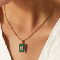 Square Pendant Twisted Chain Necklace