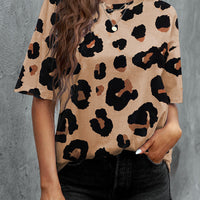 Animal Print Dropped Shoulder Round Neck T-Shirt