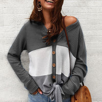 Color Block Waffle Knit V-Neck Top