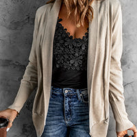 Long Sleeve Ribbed Hem Open Front Longline Cardigan