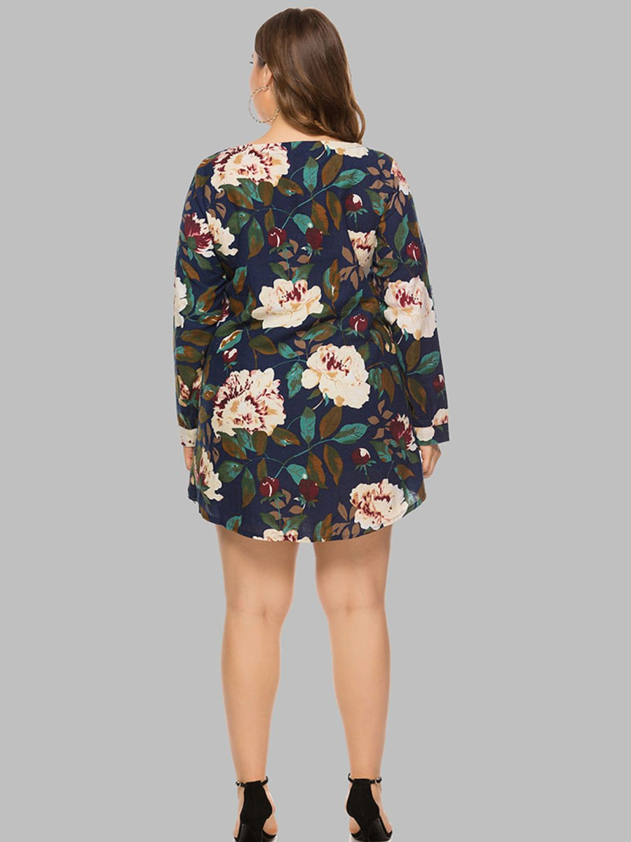 Full Size Floral Long Sleeve Mini Dress