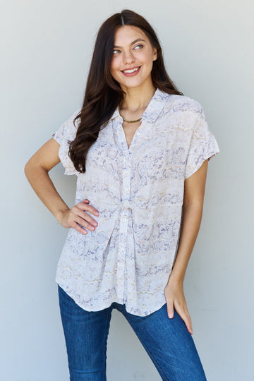 ODDI Full Size Floral Paisley Printeded Twist Tunic Top