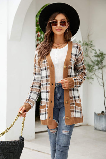 Printed Dropped Shoulder Ribbed Trim Cardigan