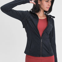 Drawstring Detail Zip Up Sports Jacket with Pockets