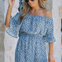 Printed Flounce Sleeve Off-Shoulder Romper