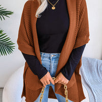 Horizontal Ribbing Open Front Slit Cardigan