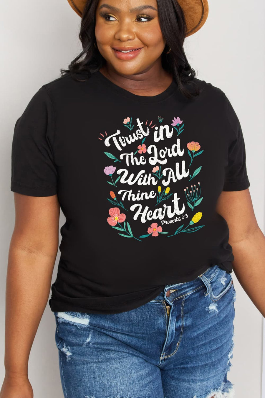 Simply Love Full Size TRUST IN THE LORD WITH ALL THINE HEART PROVERBS 3:5 Graphic Cotton Tee