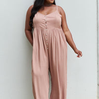 HEYSON All Day Full Size Wide Leg Button Down Jumpsuit in Mocha