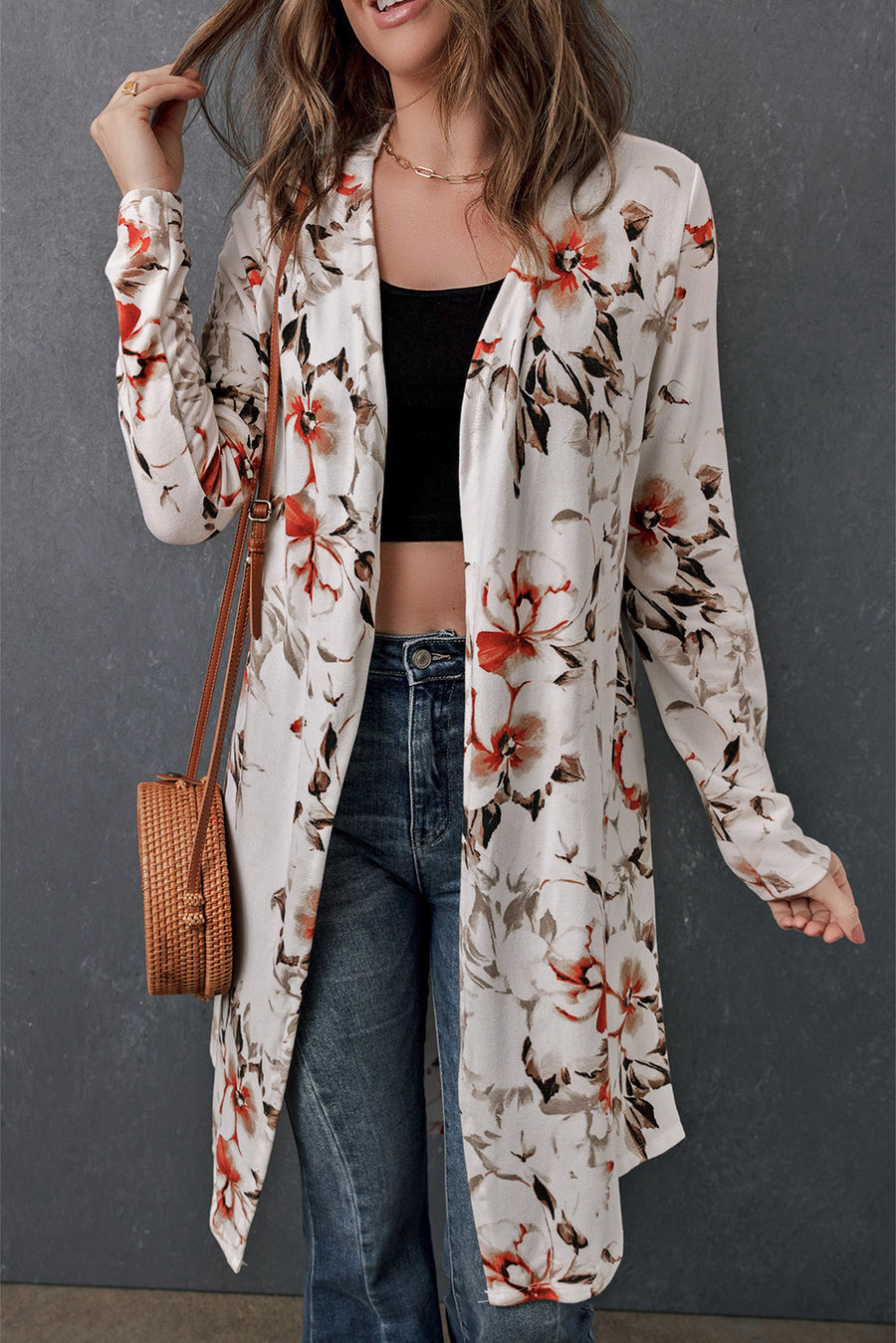 Printed Open Front Longline Cardigan