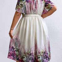 Plus Size Floral Tie Waist Surplice Neck Dress