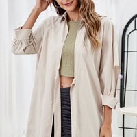 Tie Front Collared Neck Cutout Shacket