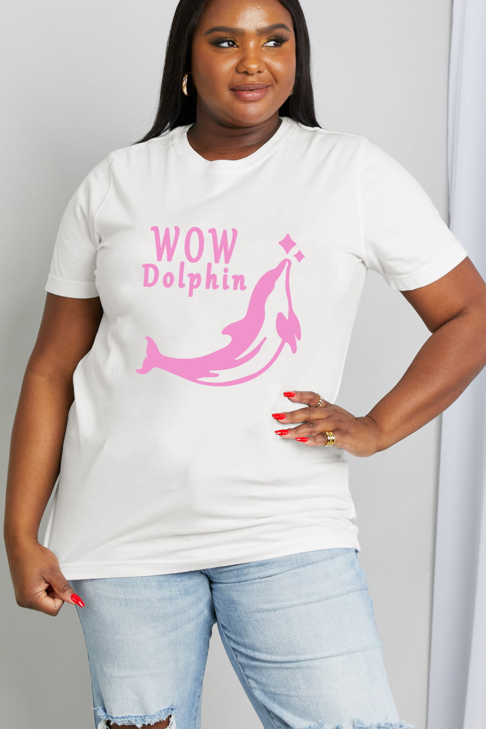 Simply Love Full Size WOW DOLPHIN Graphic Cotton Tee