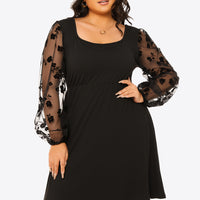 Plus Size Floral Mesh Sleeve Empire Waist Dress