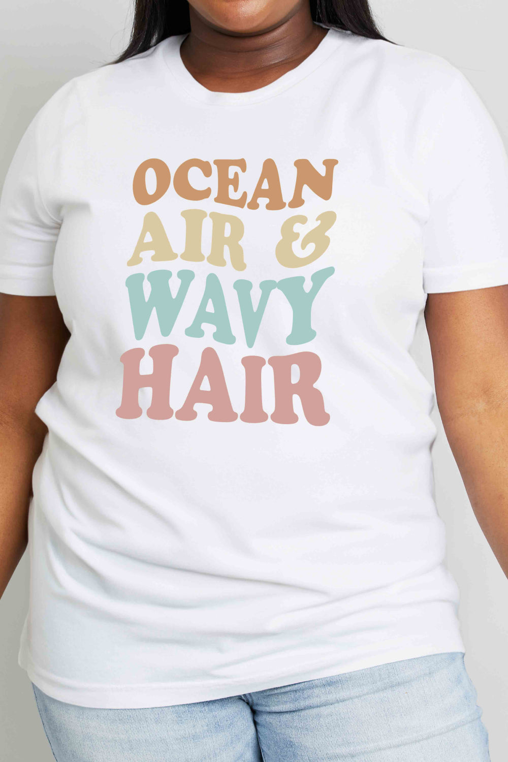 Simply Love Full Size OCEAN AIR & WAVY HAIR Graphic Cotton T-Shirt